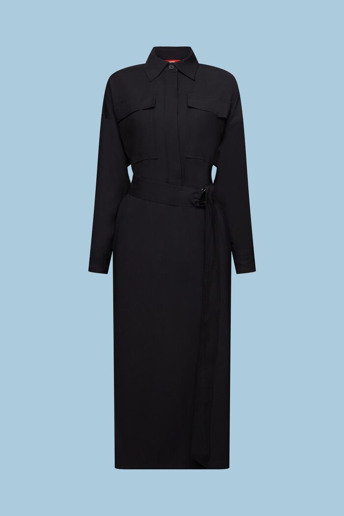 ‌超大廓形中長款恤衫式連身裙, 黑色, detail image number 5
