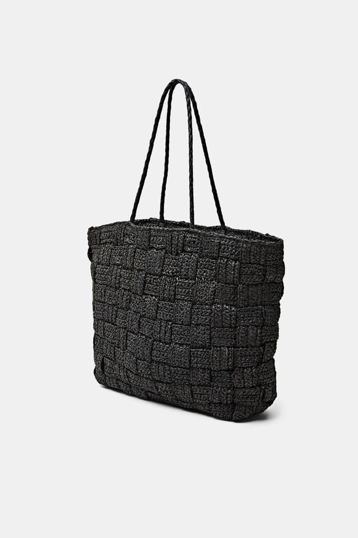 Woven Straw Tote, BLACK, detail image number 2