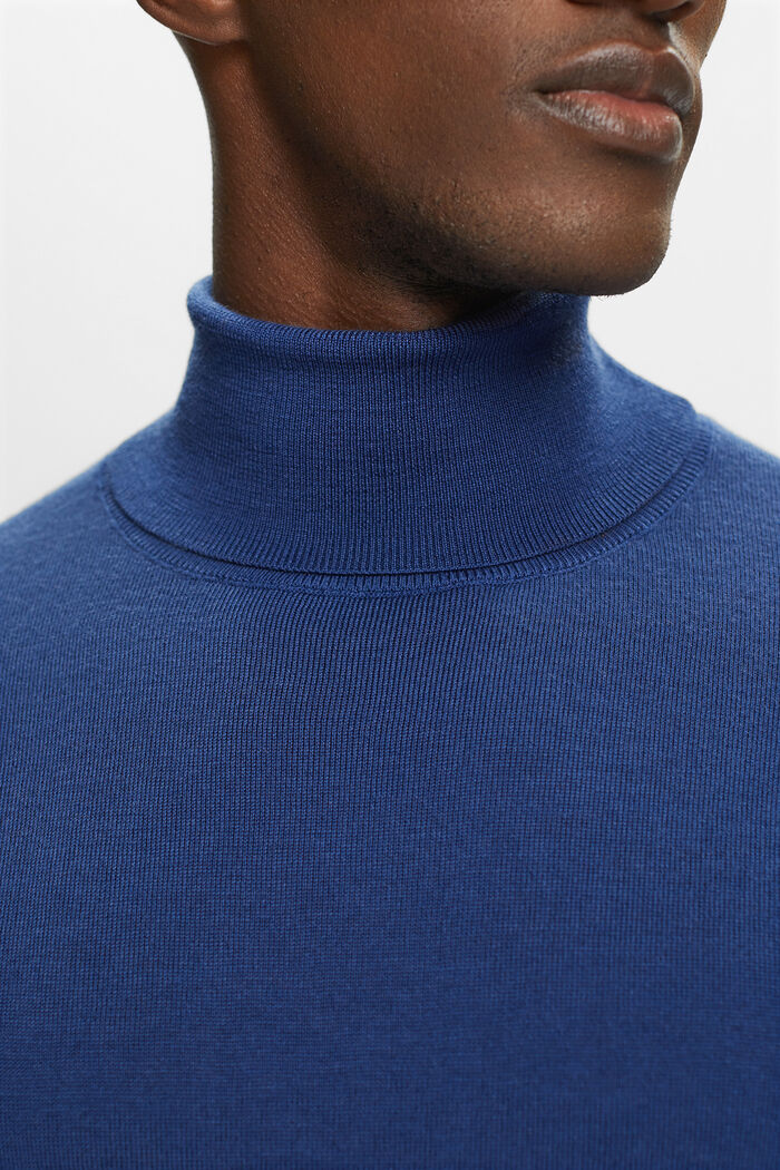 美麗諾羊毛樽領毛衣, 深藍色, detail image number 2