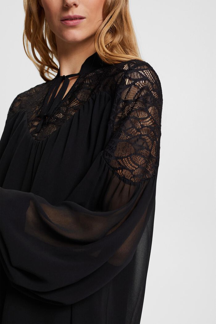 Chiffon blouse with lace, BLACK, detail image number 3