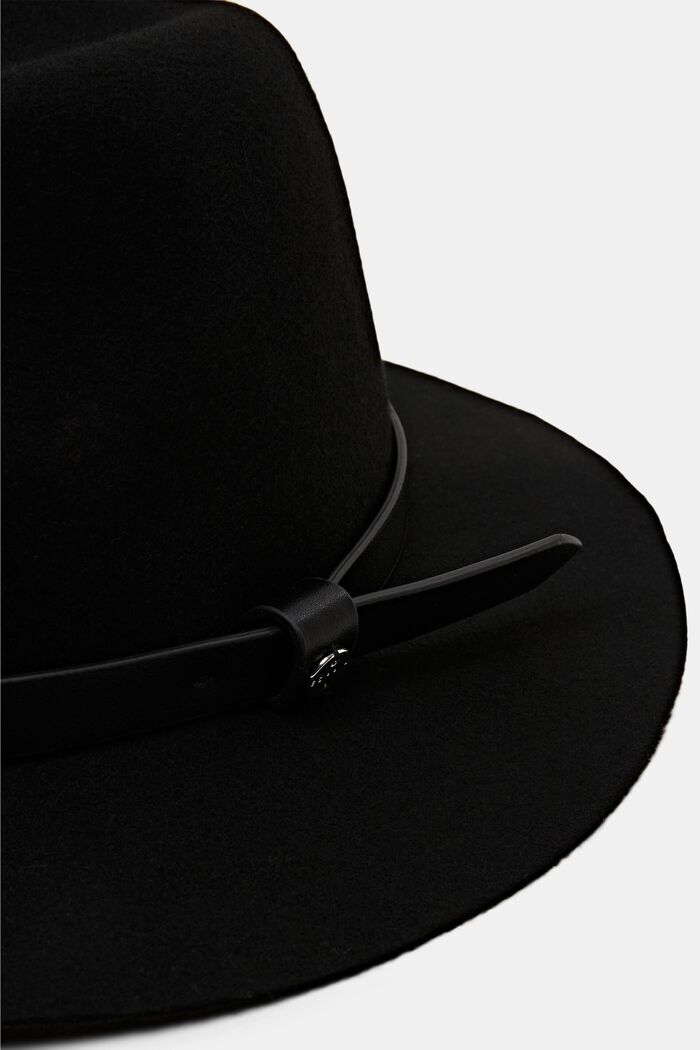 Felt fedora hat with faux-leather band, BLACK, detail image number 1