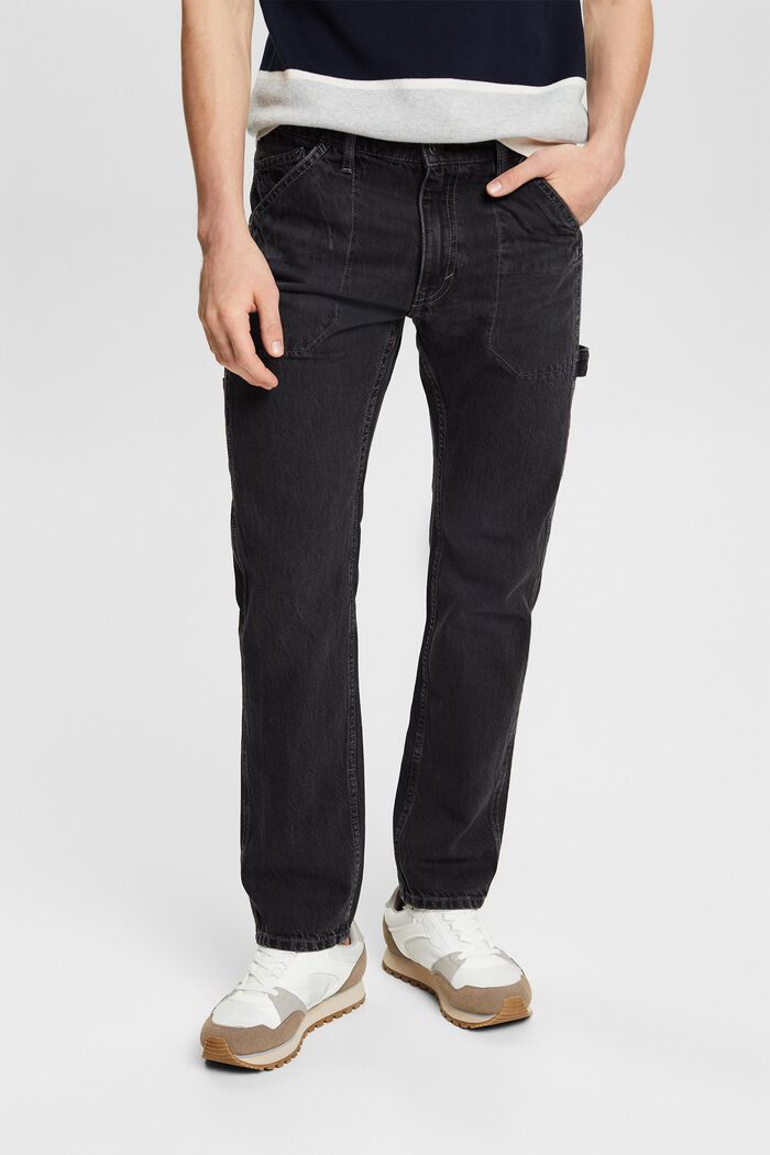 Mid-Rise Straight Jeans, BLACK DARK WASH, detail image number 0