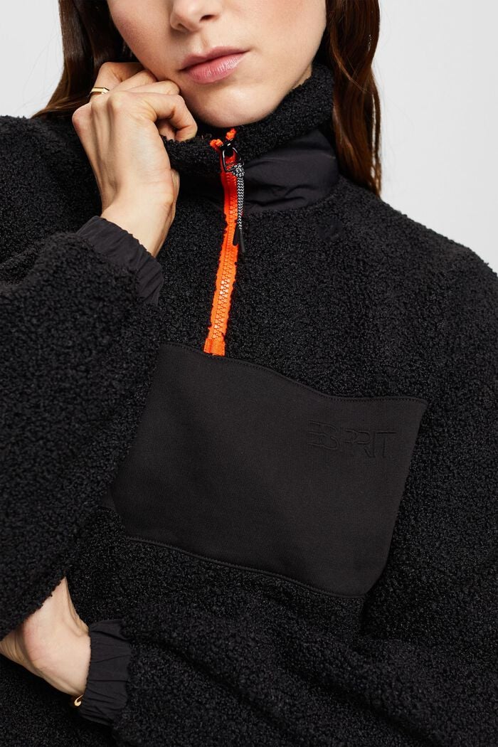 Mixed material half-zip sweatshirt, BLACK, detail image number 2