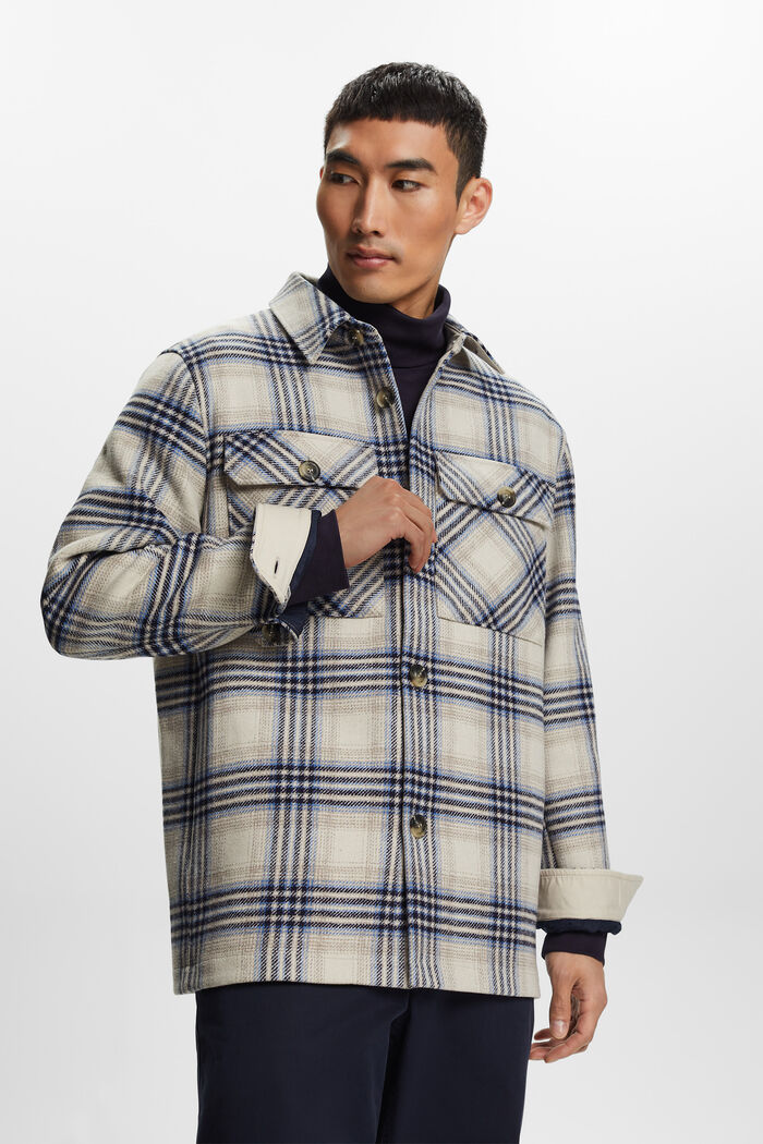 Checkered Wool Blend Overshirt, OFF WHITE, detail image number 1