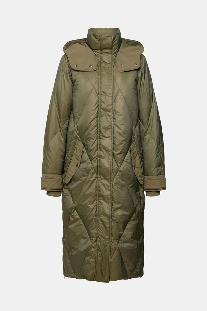 Quilted down coat with detachable hood, DARK KHAKI, detail image number 2