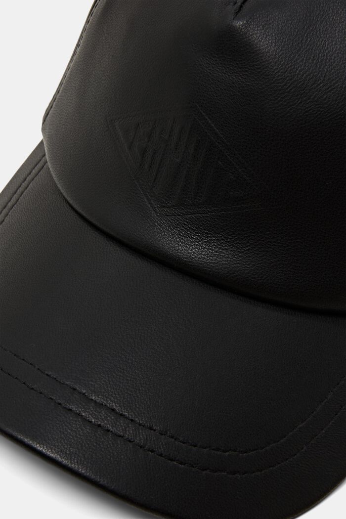 LOGO標誌皮革棒球帽, 黑色, detail image number 1