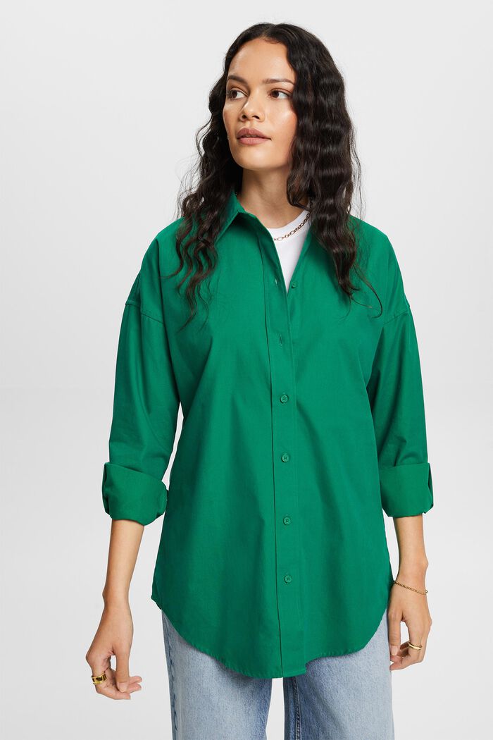 ‌棉質府綢恤衫, 深綠色, detail image number 1