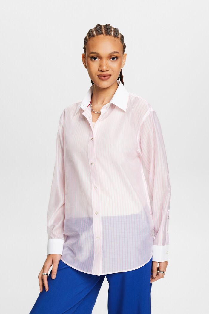 透明條紋鈕扣恤衫, 淺粉紅色, detail image number 0