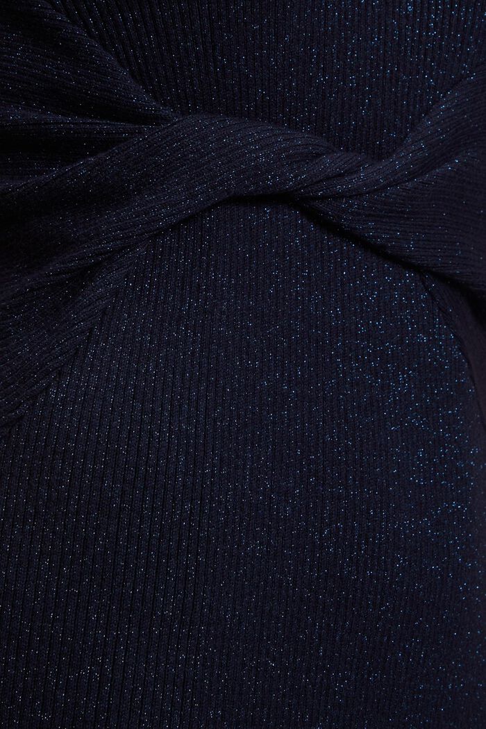 扭結交叉裙腰金屬光感羅紋連衣裙, 海軍藍, detail image number 4