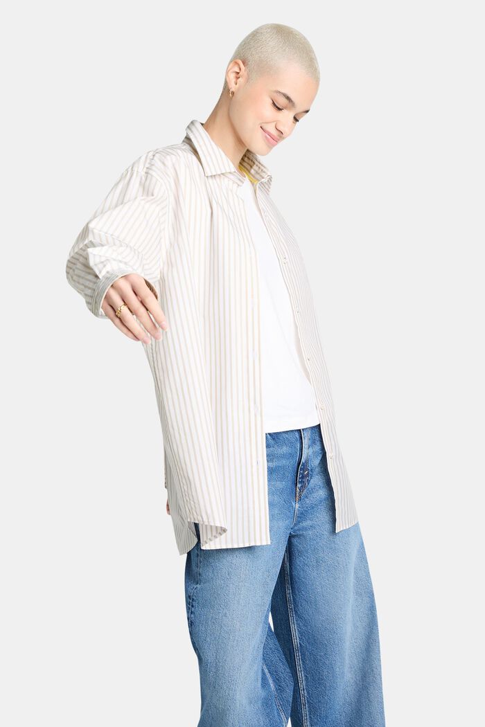 Striped Cotton-Poplin Shirt, BEIGE, detail image number 0
