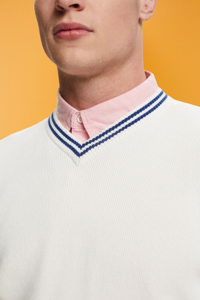 V-neck sustainable cotton jumper, OFF WHITE, detail image number 2