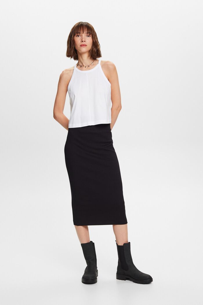 Stretch Cotton-Jersey Midi Skirt, BLACK, detail image number 5