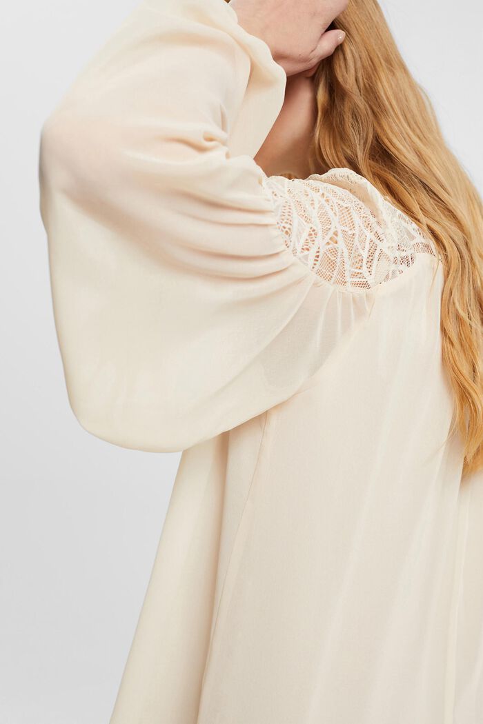 Chiffon blouse with lace, DUSTY NUDE, detail image number 0