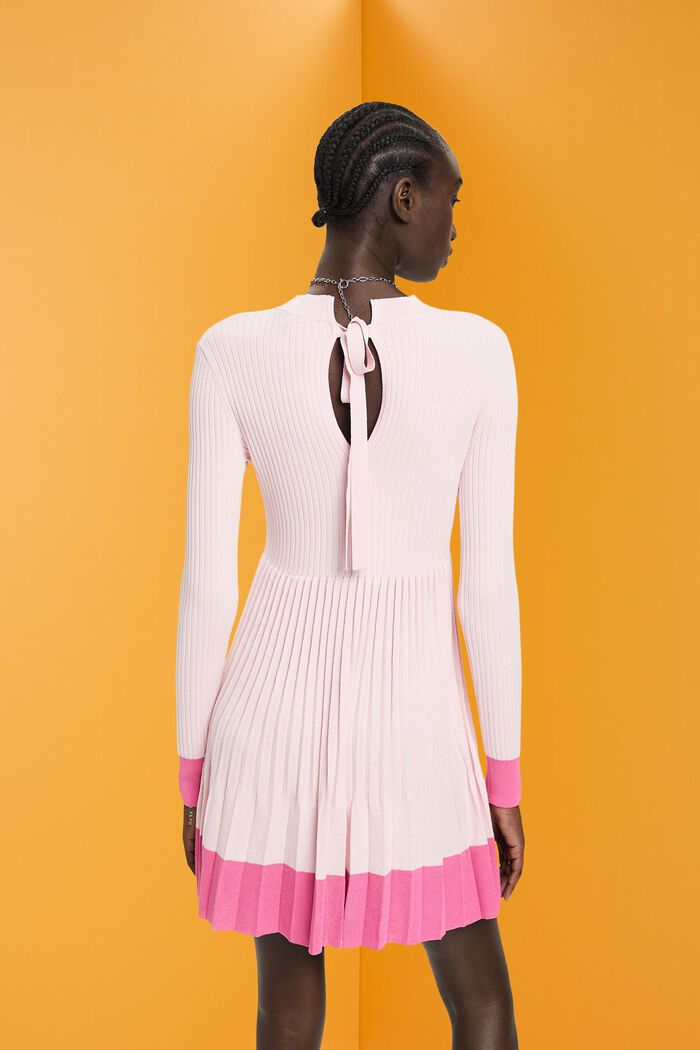 Pleated mini dress with long-sleeves & crewneck, PINK, detail image number 3