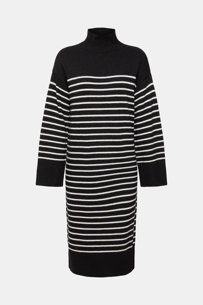 雙色調羊毛混紡連衣裙，LENZING™ ECOVERO™, 黑色, detail image number 2