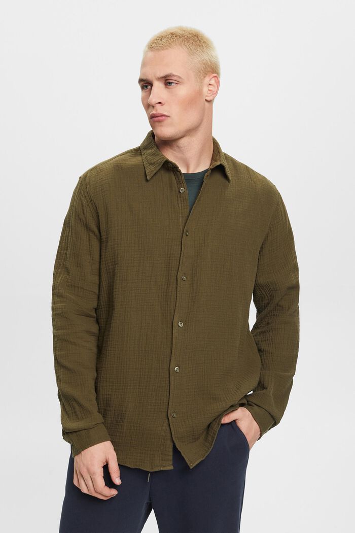 再生棉質平紋細布襯衫, 軍綠色, detail image number 0