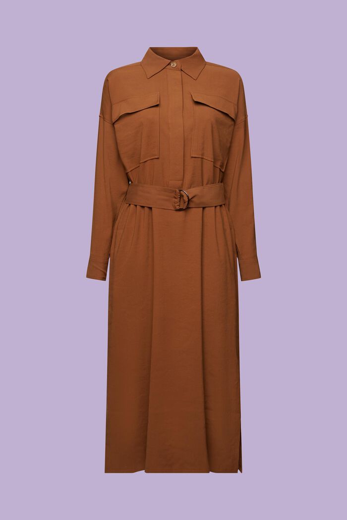 ‌超大廓形中長款恤衫式連身裙, 棕色, detail image number 6