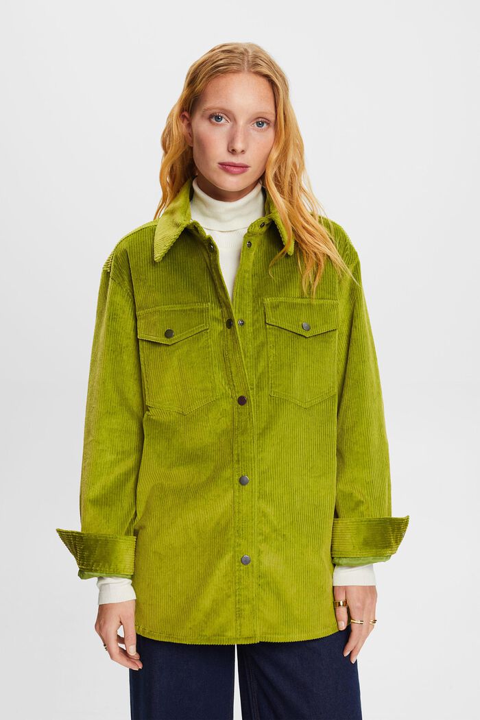 Corduroy Button-Down Shirt, LEAF GREEN, detail image number 2