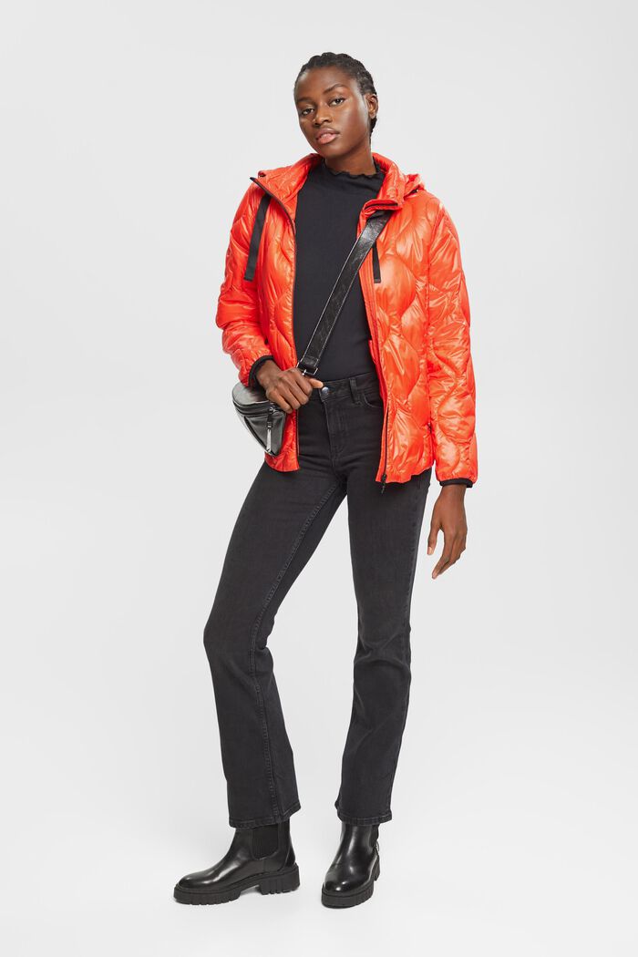 Quilted puffer jacket with a hood, ORANGE RED, detail image number 1