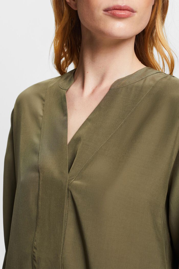 V-neck blouse, LENZING™ ECOVERO™, DARK KHAKI, detail image number 3