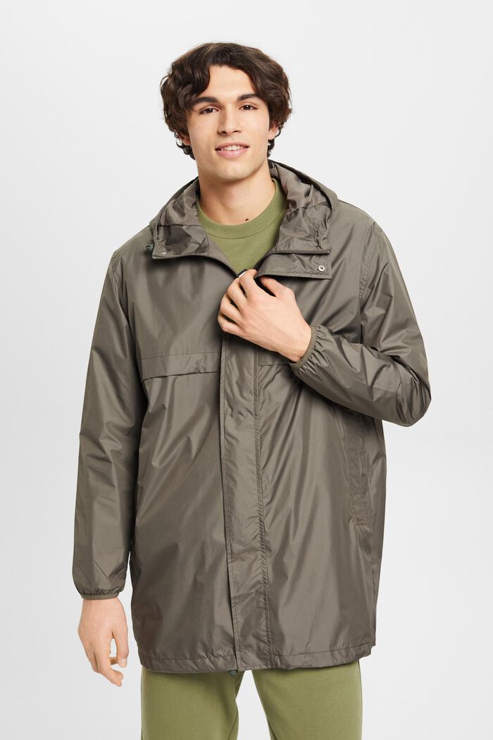 Lightweight Hooded Rain Jacket, KHAKI GREEN, detail image number 0
