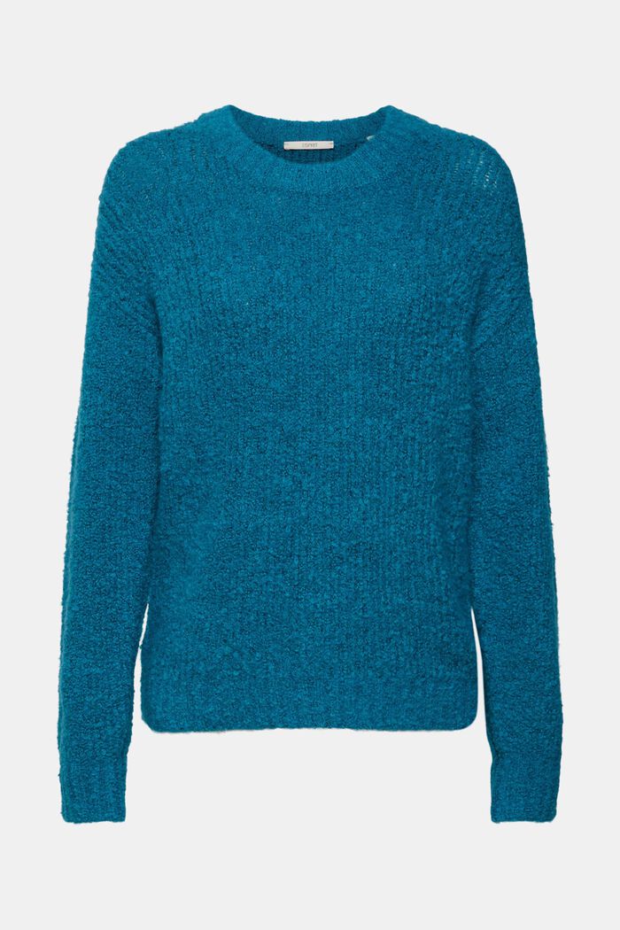 Bouclé jumper with wool and alpaca, TEAL BLUE, detail image number 6