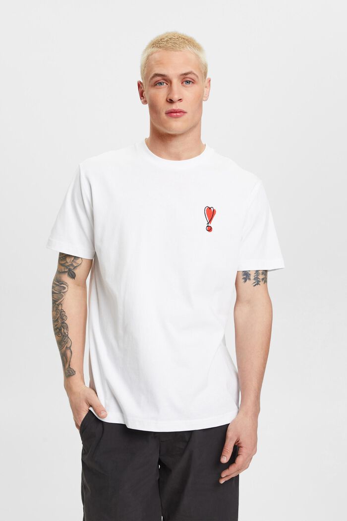 Sustainable cotton T-shirt with heart motif, WHITE, detail image number 0