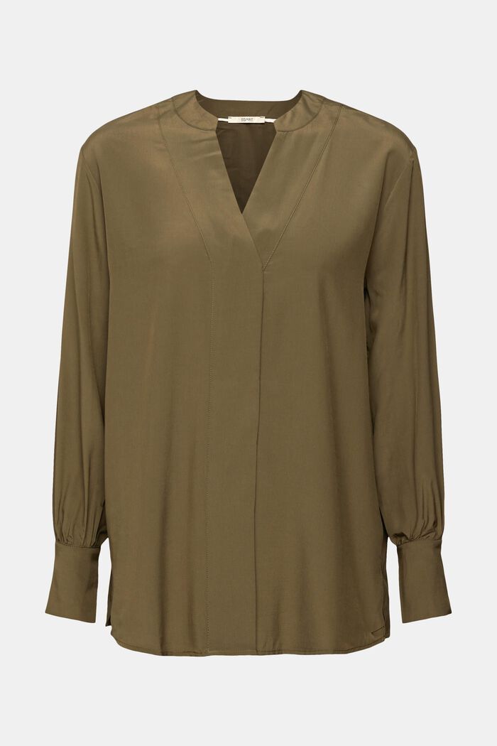 V-neck blouse, LENZING™ ECOVERO™, DARK KHAKI, detail image number 2