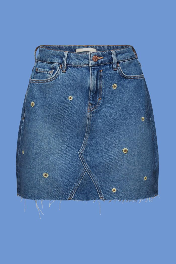 Embroidered jeans mini skirt, BLUE DARK WASHED, detail image number 7