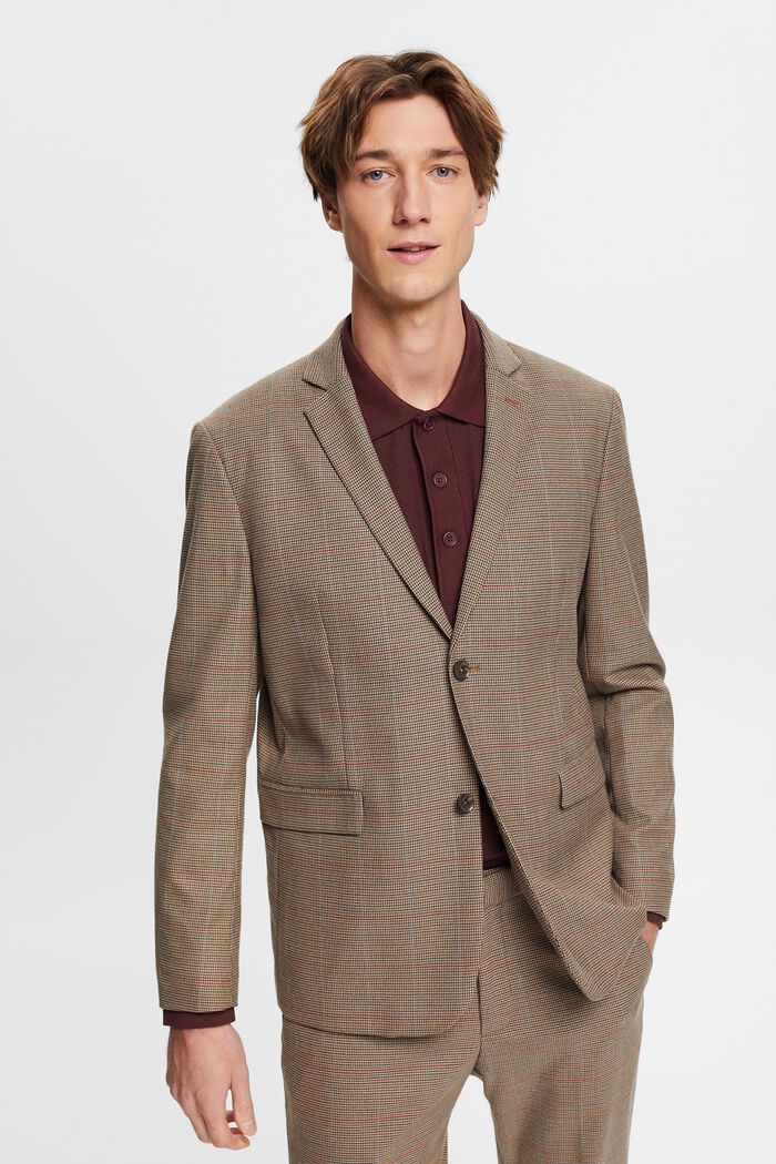 Checkered wool touch blazer, CAMEL, detail image number 0