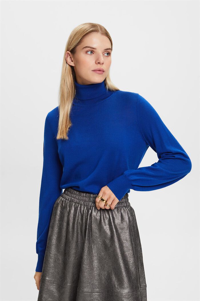 Wool Turtleneck Sweater, BRIGHT BLUE, detail image number 2