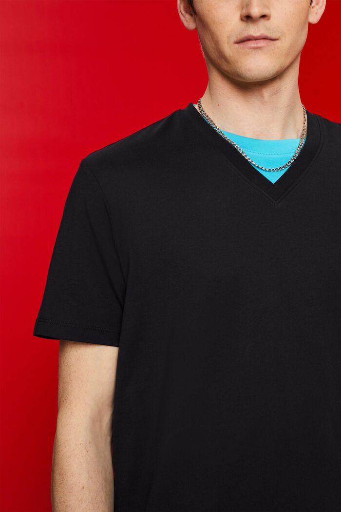 V-neck T-shirt, pima cotton, BLACK, detail image number 2