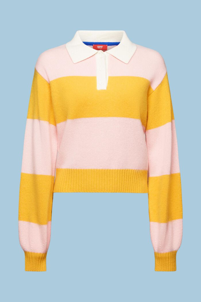Cashmere Polo Rugby Stripe Sweater, YELLOW, detail image number 5