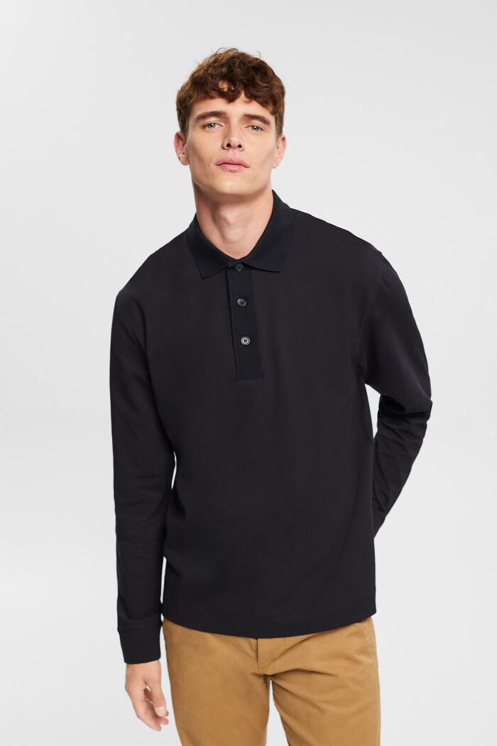 Long sleeve polo shirt, BLACK, detail image number 0