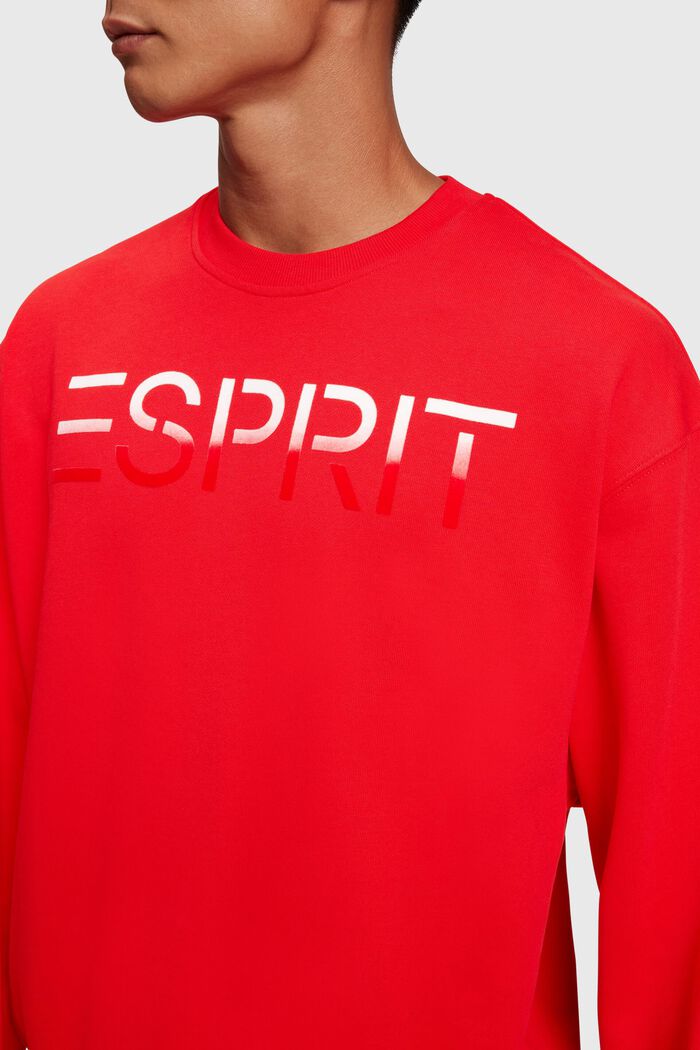 Flocked logo applique sweatshirt, RED, detail image number 0