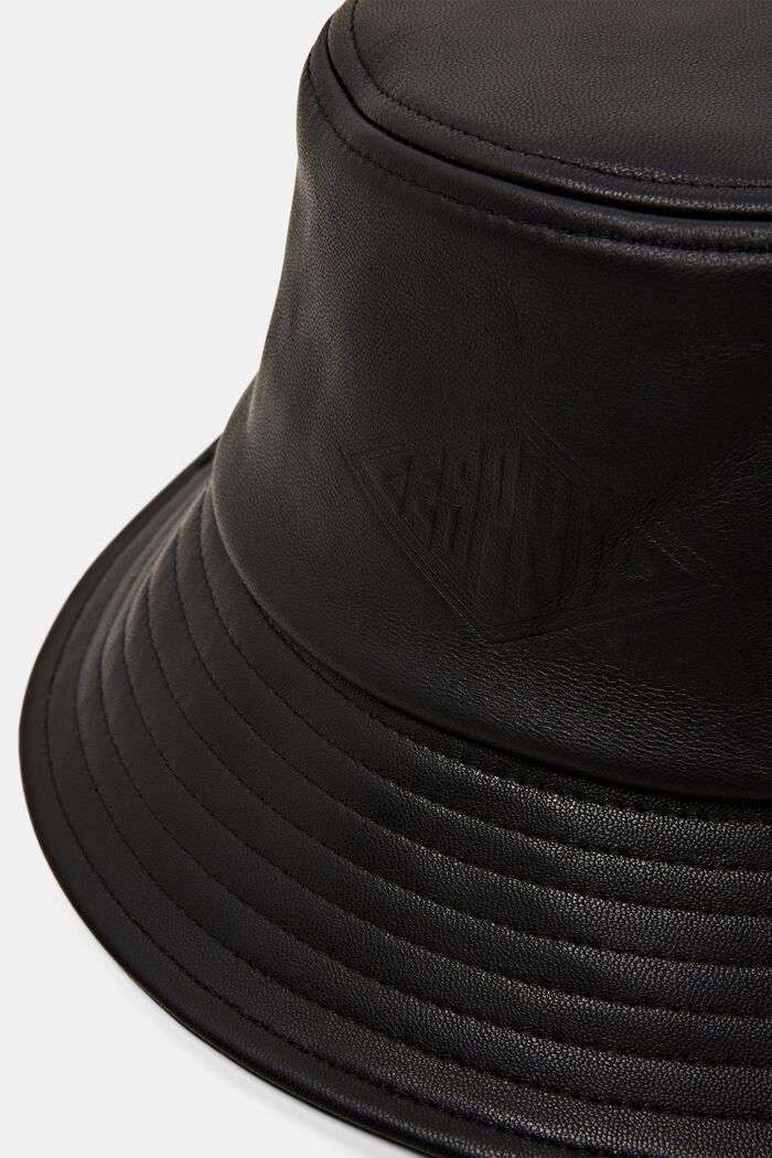 LOGO標誌皮革漁夫帽, 黑色, detail image number 1