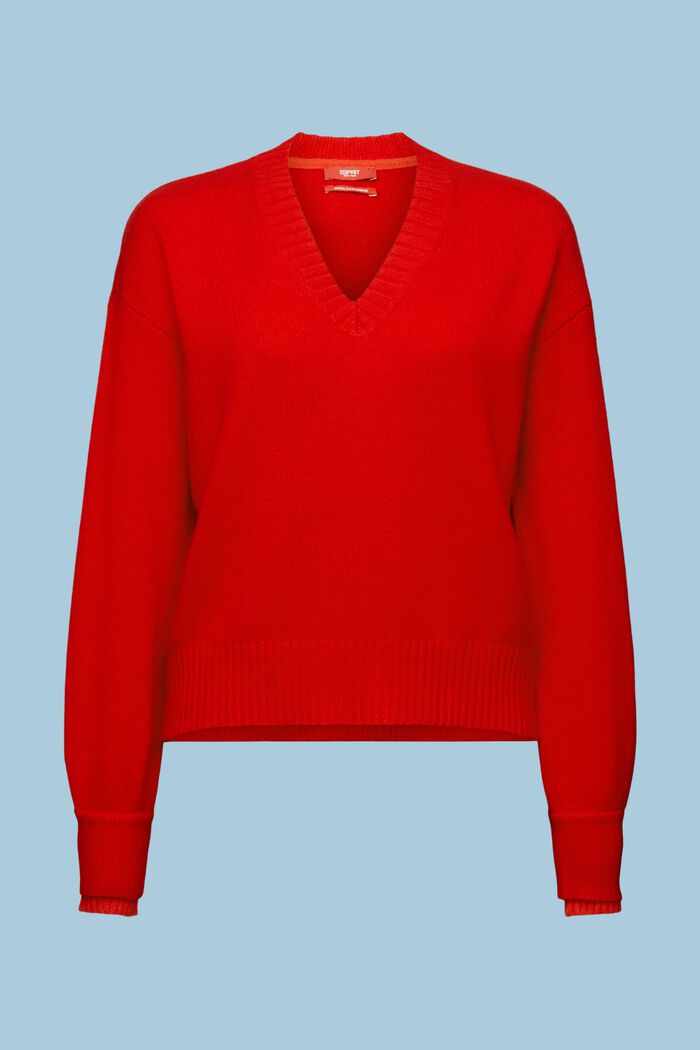 Cashmere V-Neck Sweater, RED, detail image number 7