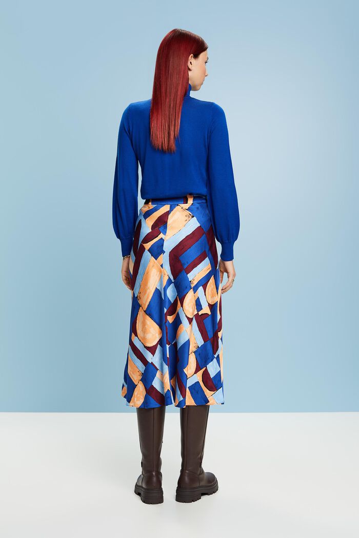 Patterned Satin Midi Skirt, BLUE, detail image number 4