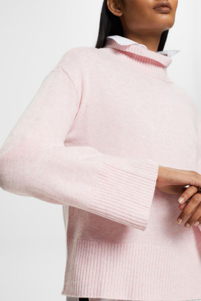 羊毛混紡立領針織上衣，LENZING™ ECOVERO™, 淺粉紅色, detail image number 2