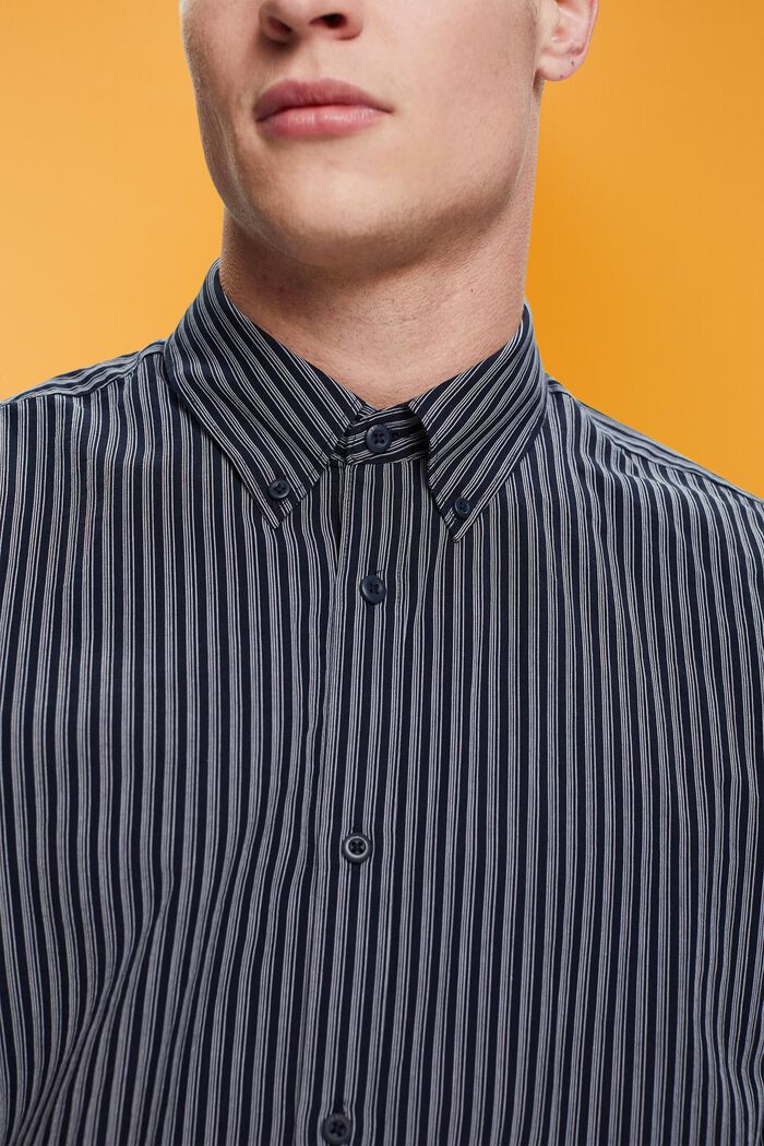 條紋再生棉襯衫, 海軍藍, detail image number 2
