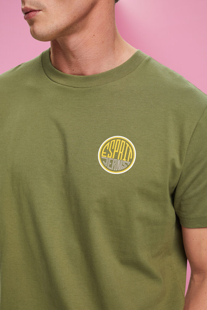 Cotton t-shirt with logo breast print, OLIVE, detail image number 2