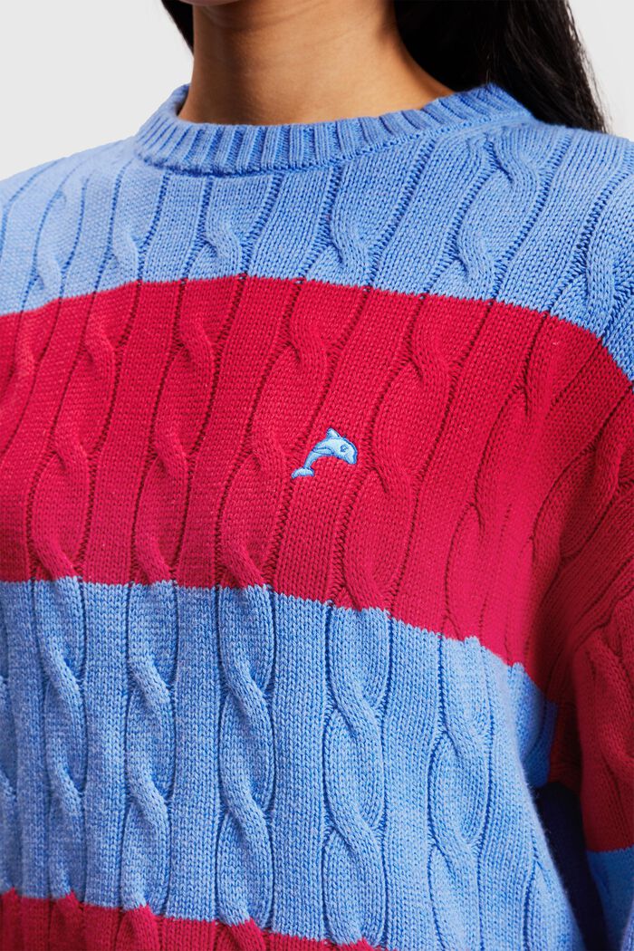 Striped Dolphin Logo Cable Knit Sweater, LIGHT BLUE LAVENDER, detail image number 3
