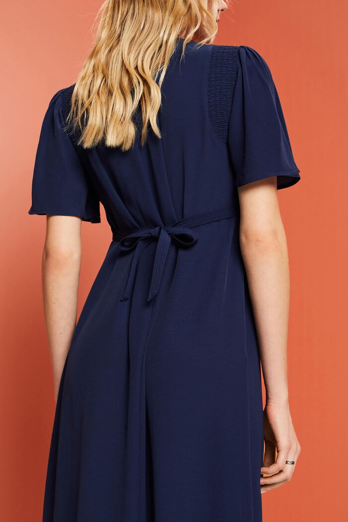 Midi dress with a fixed tie belt, NAVY, detail image number 4