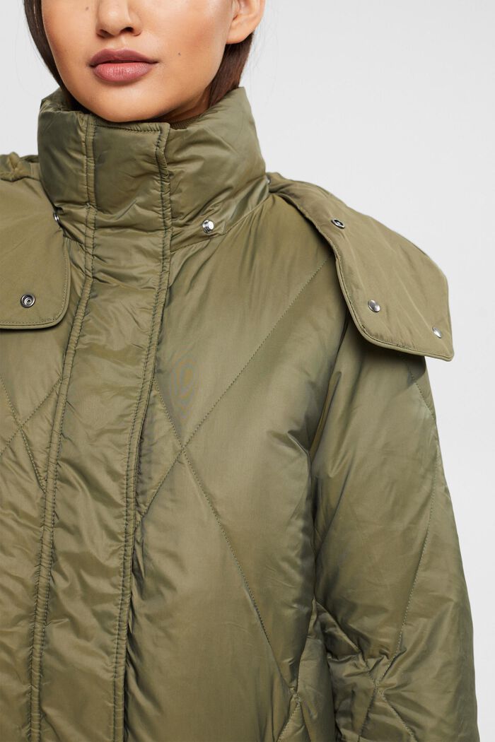 Quilted down coat with detachable hood, DARK KHAKI, detail image number 0