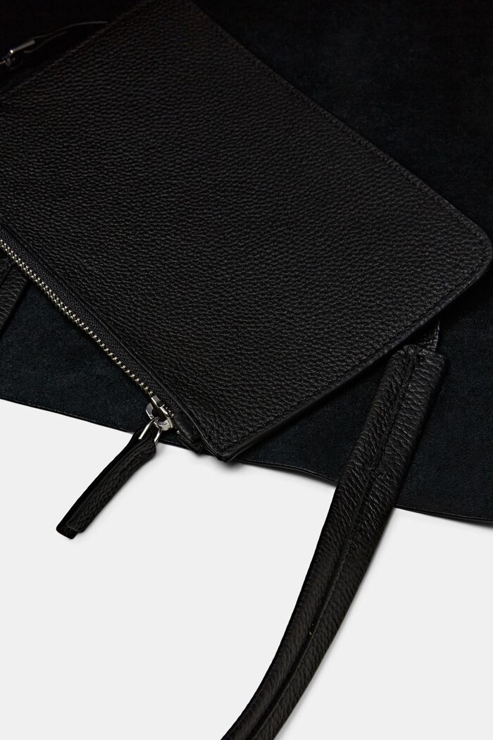 ‌LOGO標誌壓紋皮革手挽袋, 黑色, detail image number 3