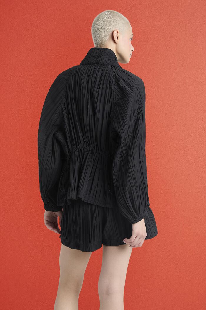 ‌褶皺設計半高領夾克, 黑色, detail image number 1