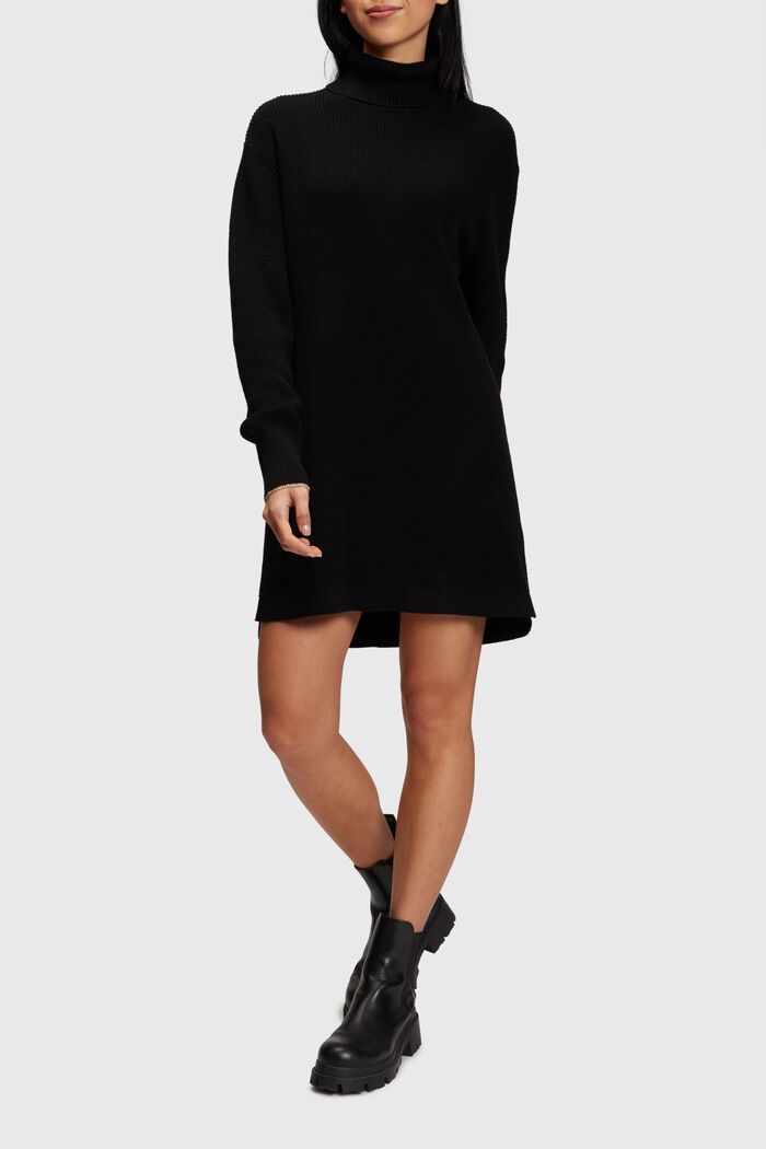 Knitted turtleneck dress with cashmere, BLACK, detail image number 0