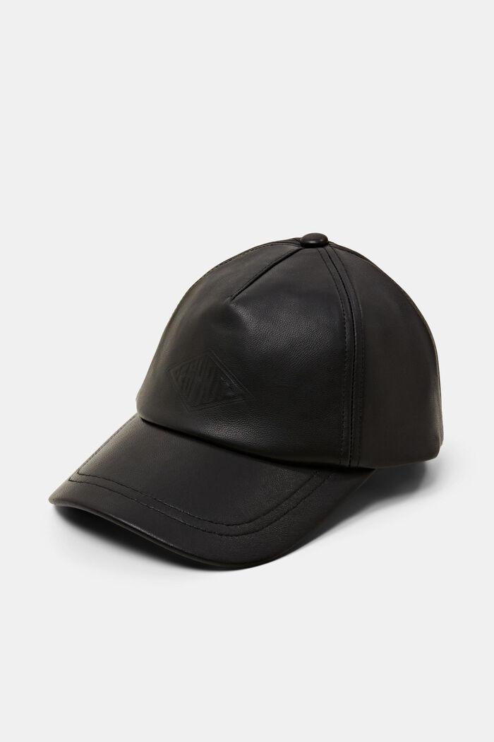 LOGO標誌皮革棒球帽, 黑色, detail image number 0