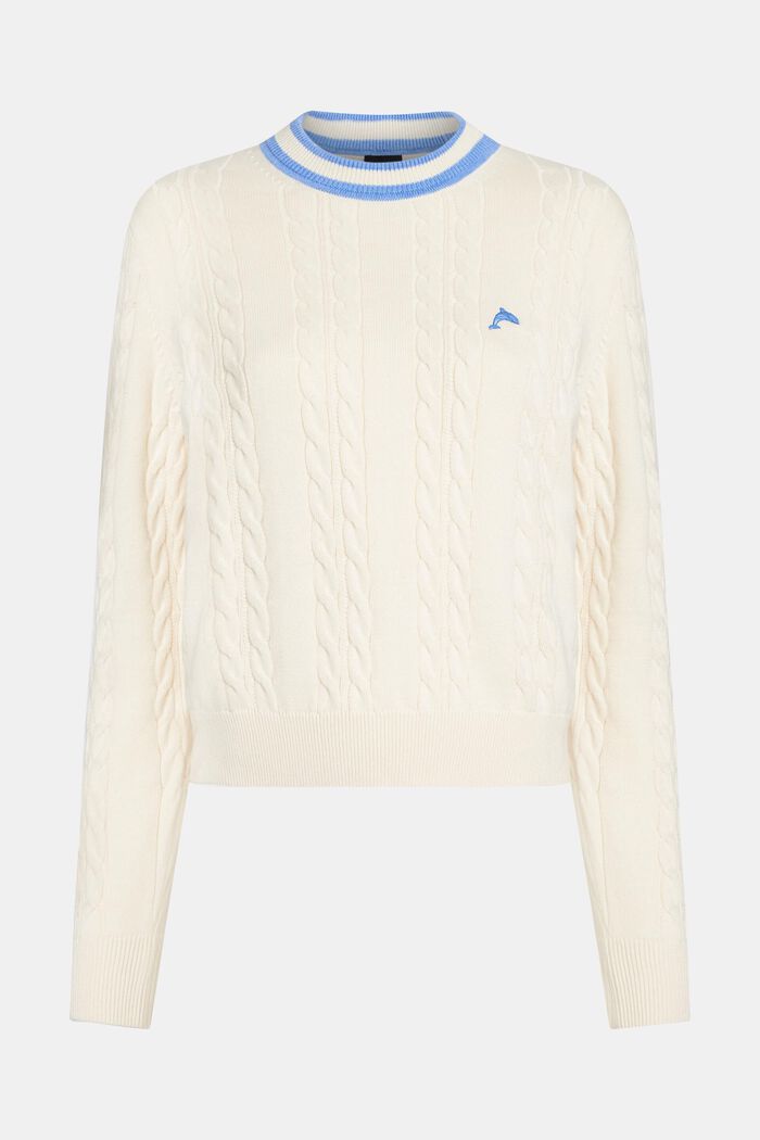 Dolphin logo cable knit sweater, OFF WHITE, detail image number 4