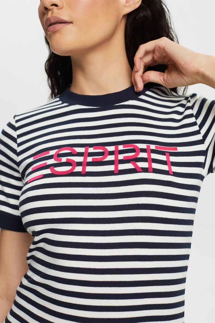 Logo-Print Striped Cotton T-Shirt, NAVY, detail image number 2